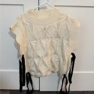Cream Knit Sweater with Black Accents